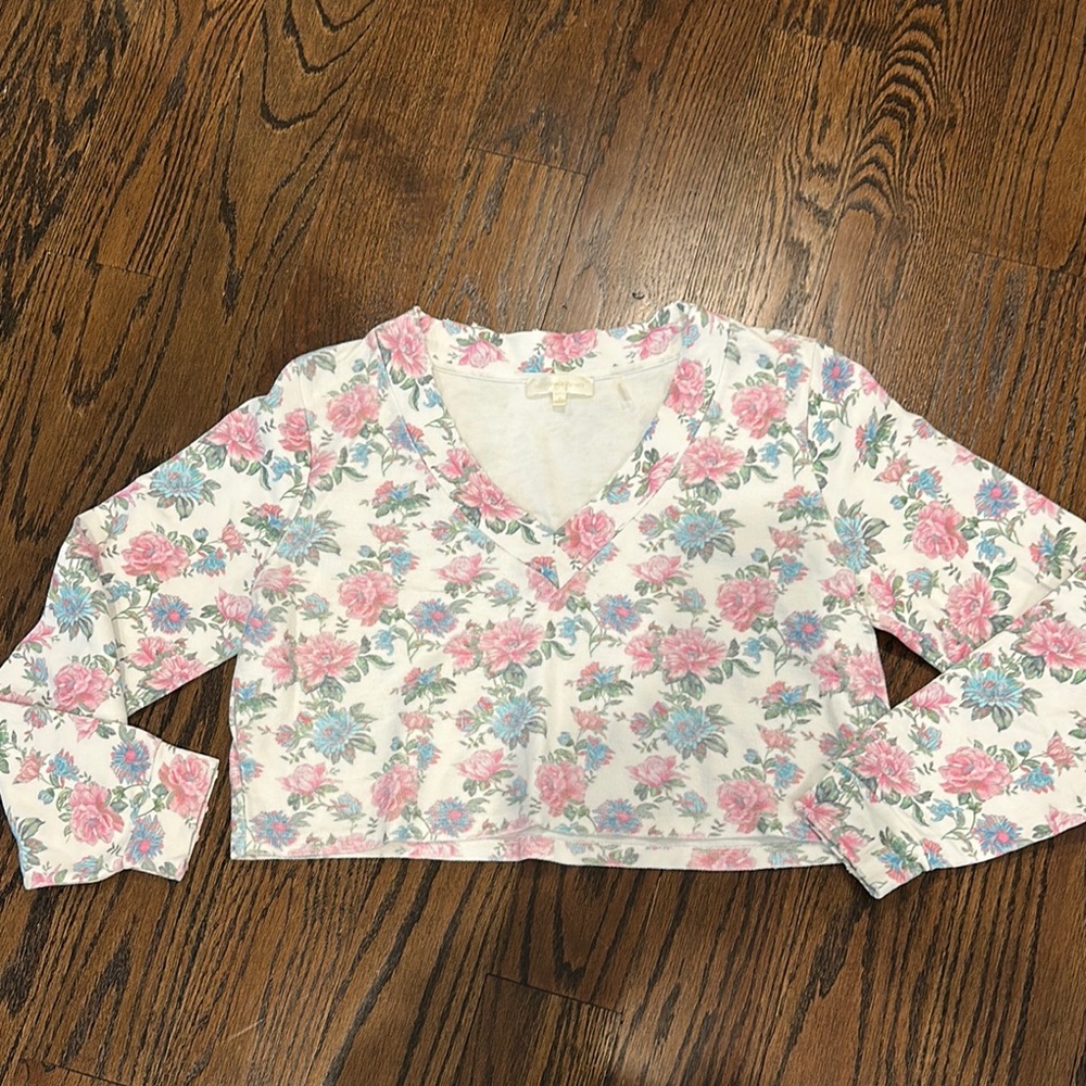 LoveShackFancy Floral V-Neck Top